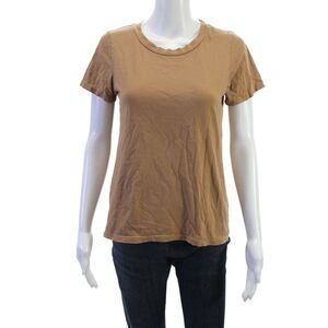 Mate Womens Basic Brown T-Shirt Crew Neck Short Sleeve Organic Cotton Size XS